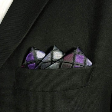 SHLAX&WING Purple Multicolored Mens Pocket Square Large 12.6 inches Silk Hanky - BP47OEN8P