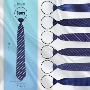 6 Pcs Adjustable Zipper Skinny Necktie Pre Tied Slim Ties Clip on Ties for Men or Boys Pretied Silk Necktie Set Blue Tone - BJIDL87FA