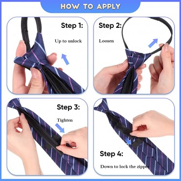 6 Pcs Adjustable Zipper Skinny Necktie Pre Tied Slim Ties Clip on Ties for Men or Boys Pretied Silk Necktie Set Blue Tone - BJIDL87FA