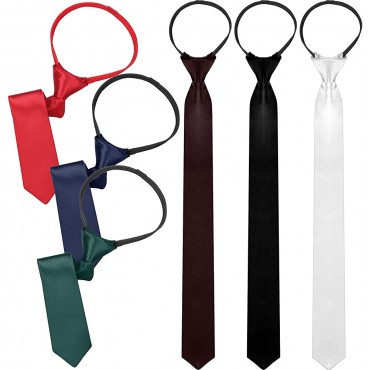 6 Pcs Pre-tied Men's Zipper Necktie Zip Neck Ties Set Adjustable Necktie Clip on Slim Ties for Men Boys - BWOHIDAO8