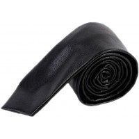 Hello Tie Men's Skinny Tie Handmade PU Leather Black Narrow Necktie - BSR4ICDYM