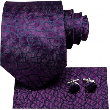 Hi-Tie Woven Silk Neckties for Men with Pocket Square and Cufflinks - BTGDWYZWF
