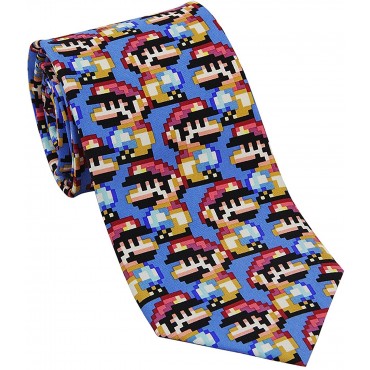Josh Bach Men's Pixelated Plumber Video Game Silk Necktie Made in USA - B2WUIHU57