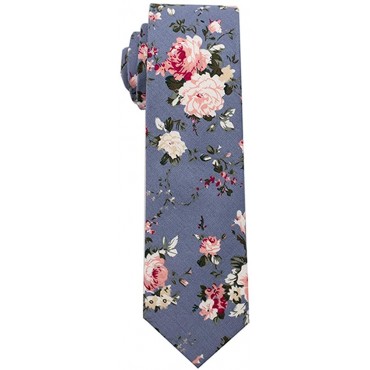 Kebocis Mens Skinny Cotton Floral Necktie Thin Tie for Men - BBE4GYS7K