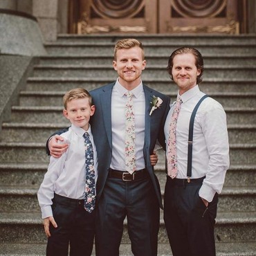 Men's Ties Cotton Floral Print Slim Skinny Ties for Groom Groomsmen Neckties Wedding Costume Accessories - B9SQUFMBR