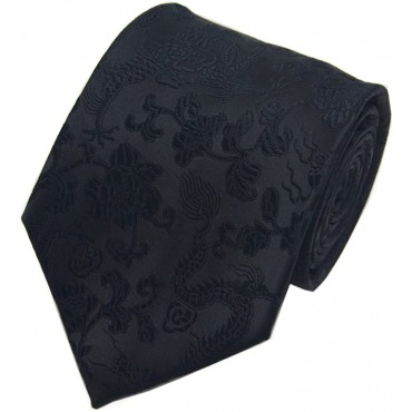 Secdtie Men's Silk Tie Dragon Peony Embroidery Woven Wedding Formal Necktie Gift - BYEOUWDOU
