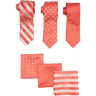 STACY ADAMS mens 3 Pack Satin Neckties Solid Striped Dots With Pocket Squares - BNPN8RNJS