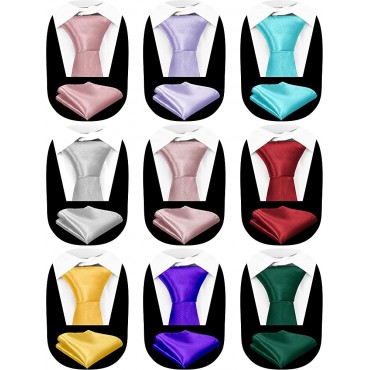 9 Packs Satin Solid Color Formal Necktie and Pocket Square Sets Luxury Men's Tie Satin Pocket Square for Men Boys Wedding Party - B9NHTGKE9