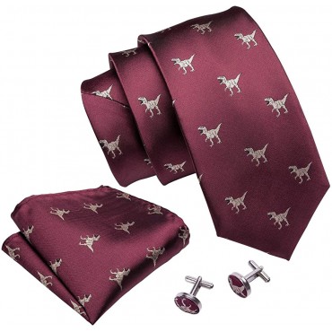 Barry.Wang Fun Animal Ties for Men Designer Handkerchief Cufflink WOVEN Casual Necktie Set - BCZOB61EP