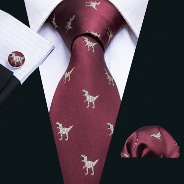 Barry.Wang Fun Animal Ties for Men Designer Handkerchief Cufflink WOVEN Casual Necktie Set - BCZOB61EP