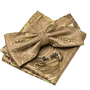 Barry.Wang Men Paisley Silk Bowtie with Handkerchief Cufflink Set for Tuxedo - BC0C298BU