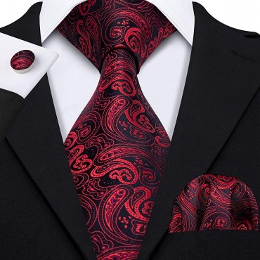 Barry.Wang Men Suspender Set with Necktie Elastic Y Type Heavy Duty 6 Clips Braces Designer Gift - BFFBIBS7I