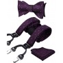 Bow tie and Suspenders for men Y Back 6 Clips Check Plaid Adjustable Trousers Braces Pocket Square for Wedding Party - BQM7MLRZP