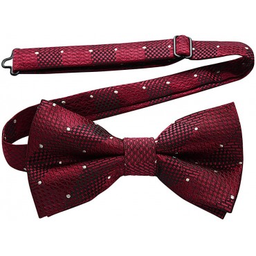 Burgundy Bow Ties for Men Check Plaid Pre-Tie Bow Tie and Pocket Square Bowtie Formal Tuxedo Wedding Bowties Handkerchief Set - BBILLHK7B