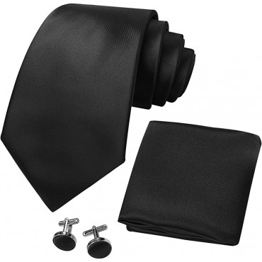CANGRON Men Solid Tie Basic Collection Necktie Pocket Square Cufflinks Tie Set LSC8ZH - B6RUELYKI