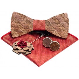 Classic Handmade Mens Wood Bow Tie with Matching Pocket Square and Men's Cufflinks Set - BYZYBA0EB