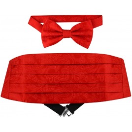 Cumberbund & BowTie RED Color PAISLEY Design Men's Cummerbund Bow Tie Set - BLOI3BRYC