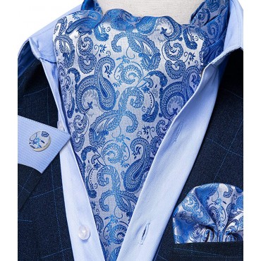DiBanGu Cravat Ties For Men Plaids Paisley Ascot Scarf Tie with Pocket Square Cufflinks Wedding Party - B2BJPWD4W