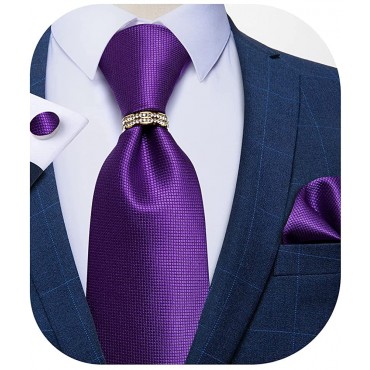 DiBanGu Men's Solid Color Tie Set Silk Woven Wedding Necktie and Pocket Square Cufflinks Set with Tie Ring for Tuxedo or Suit - BHR5GUQ5D