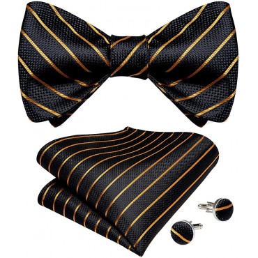 DiBanGu Plaid Striped Self Bow Tie for Men Silk Woven Bowtie Pocket Square Cufflinks Wedding Party - B558A3UDV
