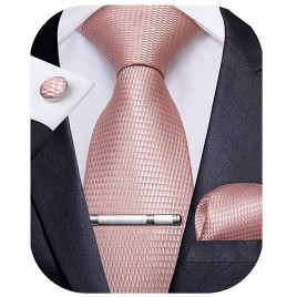 DiBanGu Plaid Tie Men's Silk Tie and Pocket Square Cufflinks Tie Clip Set Wedding Business - BHXH83BTP