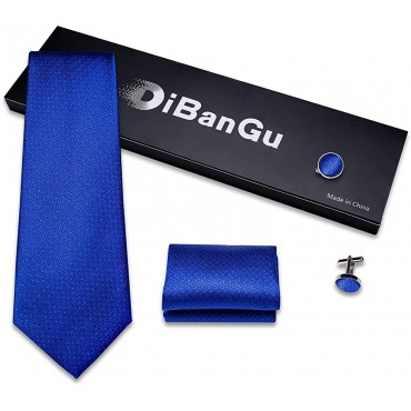 DiBanGu Solid Tie Men's Silk Tie Handkerchief Woven Necktie and Pocket Square Set - B91ZMUSFX