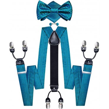 DiBanGu Suspender and Bow ties for Men Floral 6 Clips Y-Shape Adjustable Suspender Self Bow Tie Pocket Square Cufflink Set - BWQWR791Y