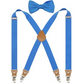 Doloise Suspenders Men&Women Bowtie Set X Back Suspender For Wedding&Formal Events with 1 Inch Wide Elastic Braces - B84WP5Q0P