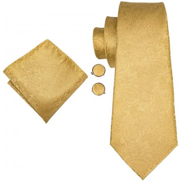 Dubulle Mens Tie and Lapel Pin Flower Silk Necktie Hankerchief Cufflinks Set for Men Paisley Solid Stripe 4pcs Set - BCSSO33I7