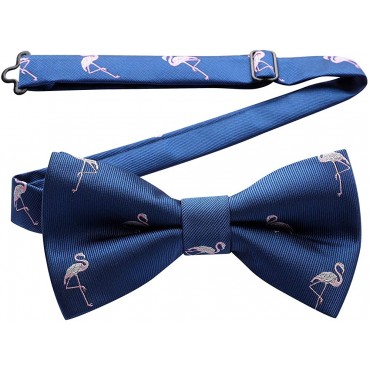 Flamingo Bow Ties for Men Animal Pre-Tied Bowties Pocket Square Woven Jacquard Fun Pattern Bowtie Handkerchief Set for Party & Business - BD9O52GHH