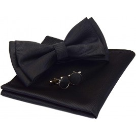GUSLESON Mens Solid Color Two Layer Pre-tied Bow Tie and Pocket Square Cufflink Set with Gift Box - BP55UDXCG