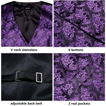 Hi-Tie Men's 4pc Waistcoat Vest Necktie Pocket Square Cufflinks Set For Suit or Tuxedo More Color for Choose - B9837K8EO