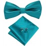 Hi-Tie Silk Mens Bow Tie and Pocket Square Cufflinks Set for Wedding Business Party - BO6K51BOB