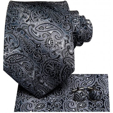 Hi-Tie Silk Ties for Men with Pocket Square and Cufflinks Set Formal Business - BGP12P4SD