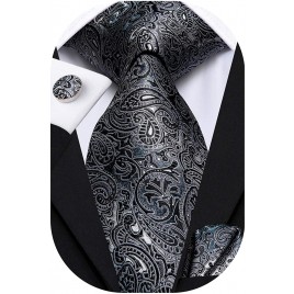 Hi-Tie Silk Ties for Men with Pocket Square and Cufflinks Set Formal Business - BGP12P4SD