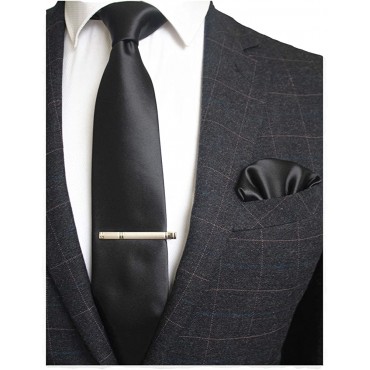 JEMYGINS Mens Solid Color Formal Necktie and Pocket Square Tie Clip Sets - BXIL86D1H