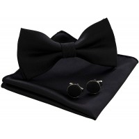 JEMYGINS Solid Color Bow Tie and Pocket Square With Cufflinks Sets for Men - BIRW6XN0L