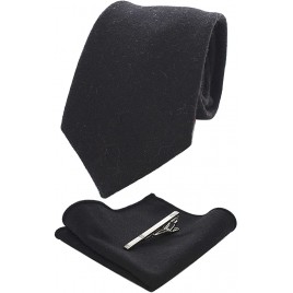 JEMYGINS Solid Color Cashmere Wool Necktie and Pocket Square Tie Clip Sets for Men - BR4AGI2K5