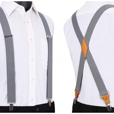 Mens Elastic Suspenders Bow Tie Set Solid Color X-Back Adjustable Suspender Paisley Pre-Tied Bowtie Formal Tuxedo Braces - BH3L0YVUJ