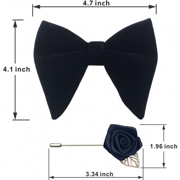 Mens Pre-Tied Oversized Velvet Bow Tie with Flower Lapel Pin Brooch for Suit Wedding Tuxedo Big Bowtie Set - BXEM5Q704