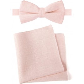 Spring Notion Men's Linen Blend Bow Tie and Pocket Square Handkerchief Hanky Set - BPQMFTIY8