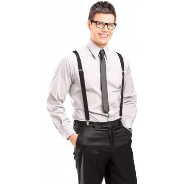 Trilece Suspenders for Men and Women Adjustable Elastic 1 inch Wide Y Shape Suspenders with Heavy Duty Clips - BLI3M5K1Z