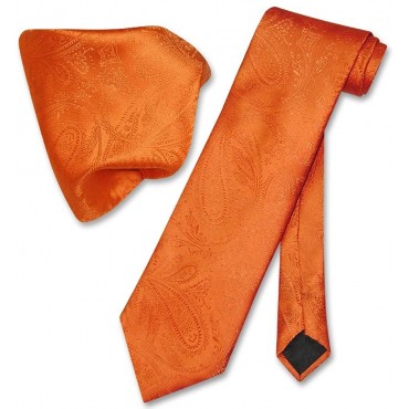 Vesuvio Napoli Burnt Orange PAISLEY NeckTie & Handkerchief Matching Neck Tie Set - B1MXUXF6K