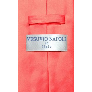 Vesuvio Napoli Solid CORAL PINK Color NeckTie & Handkerchief Men's Neck Tie Set - BRJO0MYKK