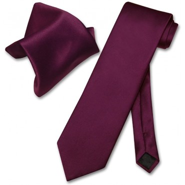 Vesuvio Napoli Solid EGGPLANT PURPLE NeckTie & Handkerchief Men's Neck Tie Set - B2NGPH3SN