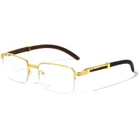 Executive Half Rim Rectangular Metal & Wood Eyeglasses Clear Lens Sunglasses - B4WA6P6HI