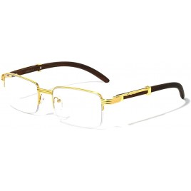 Executive Half Rim Rectangular Metal & Wood Eyeglasses Clear Lens Sunglasses - B4WA6P6HI