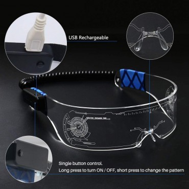 SAFEBAO LED Light Up Glasses for adult with 7 Colors and 4 Modes Rechargeable Futuristic style Glasses - BMRK0VEGI