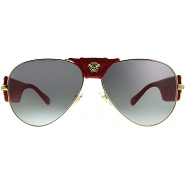 Versace Baroque VE 2150Q 100211 Gold Red Leather Metal Aviator Sunglasses Grey Gradient Lens - BRUMVNQ4B