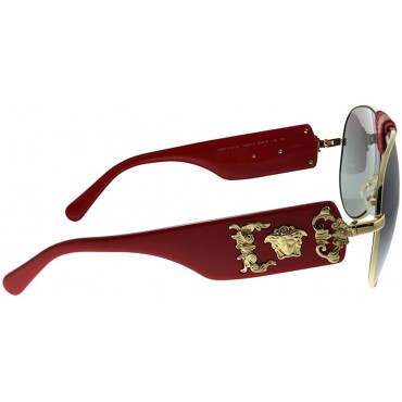 Versace Baroque VE 2150Q 100211 Gold Red Leather Metal Aviator Sunglasses Grey Gradient Lens - BRUMVNQ4B